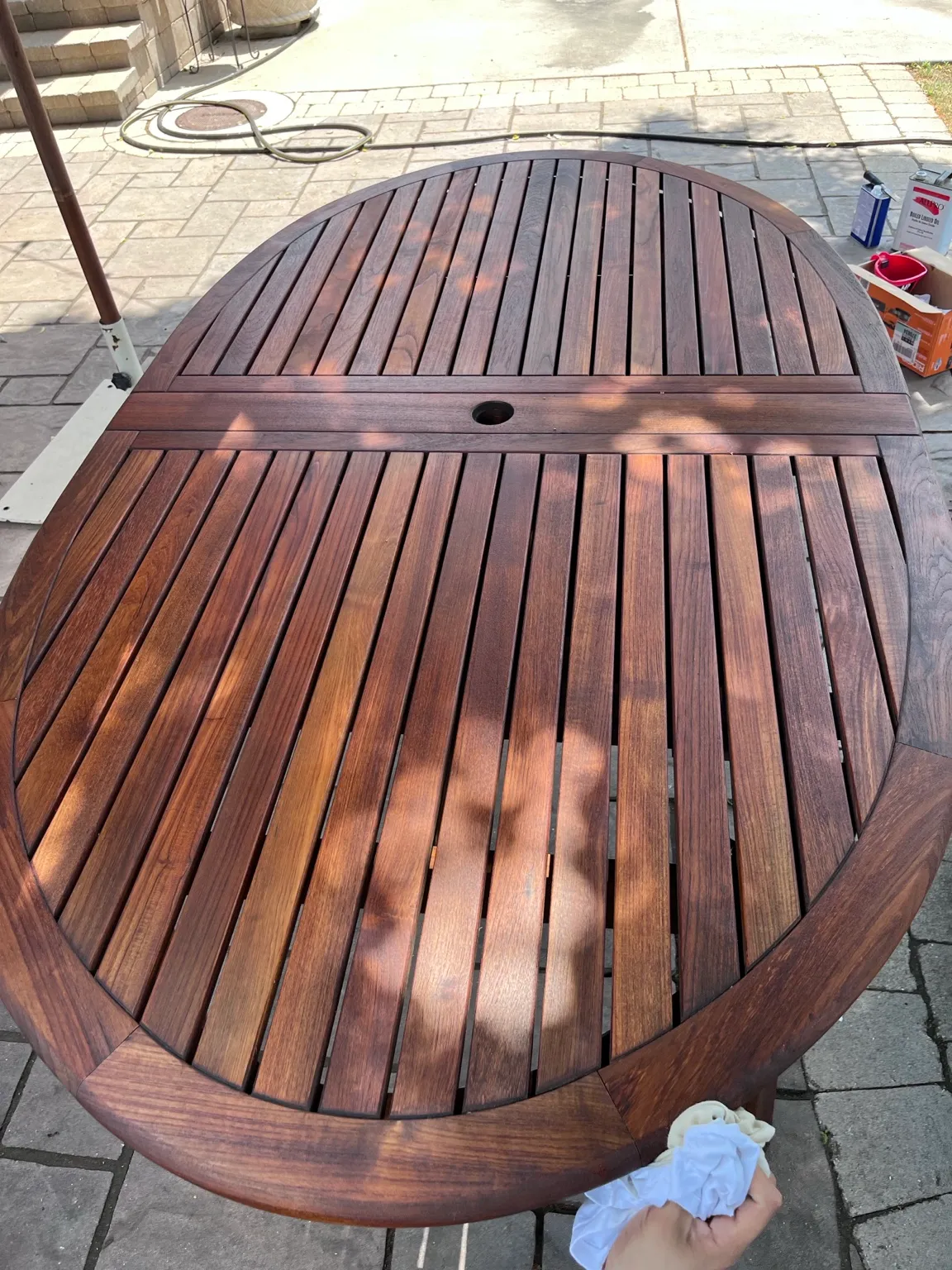 Restored wood table in natural light